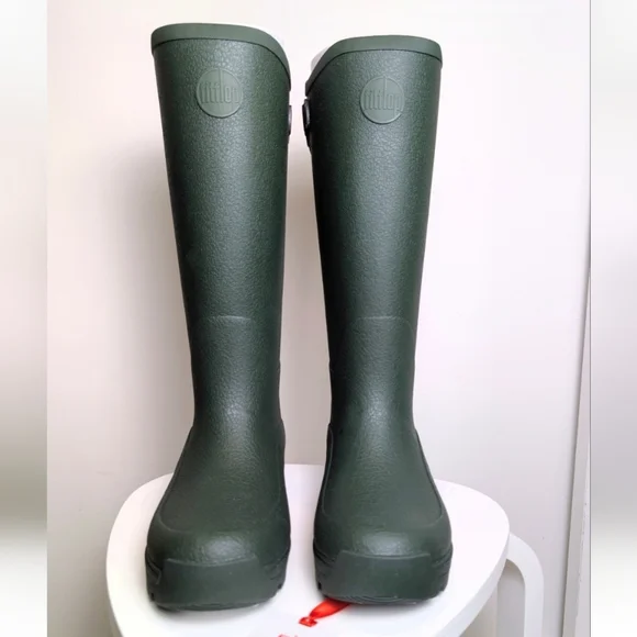 FitFlop Wonderwelly Deep Green Waterproof Tall Rubber Lug Sole Rain Boots Size 6 - Picture 2 of 13